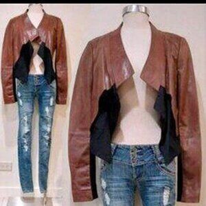 💥RETRO CHIC💥BCBGMaxAzria "Luke" Lambskin Draped Leather Jacket in Toffee